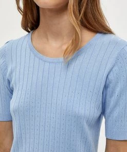 Desires Geisha Rib Ruffle Blouse - Serenity Blue