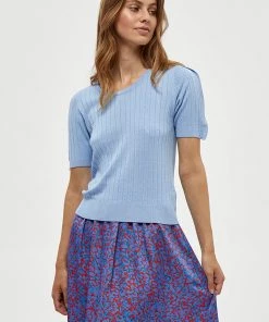 Desires Geisha Rib Ruffle Blouse - Serenity Blue