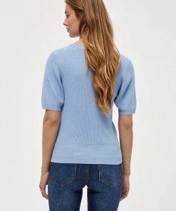 Desires Geisha Rib Short Sleeve Cardigan - Serenity Blue New In