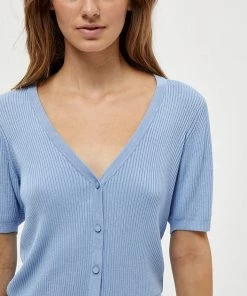 Desires Geisha Rib Short Sleeve Cardigan - Serenity Blue New In