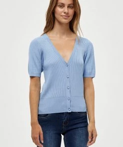 Desires Geisha Rib Short Sleeve Cardigan - Serenity Blue New In