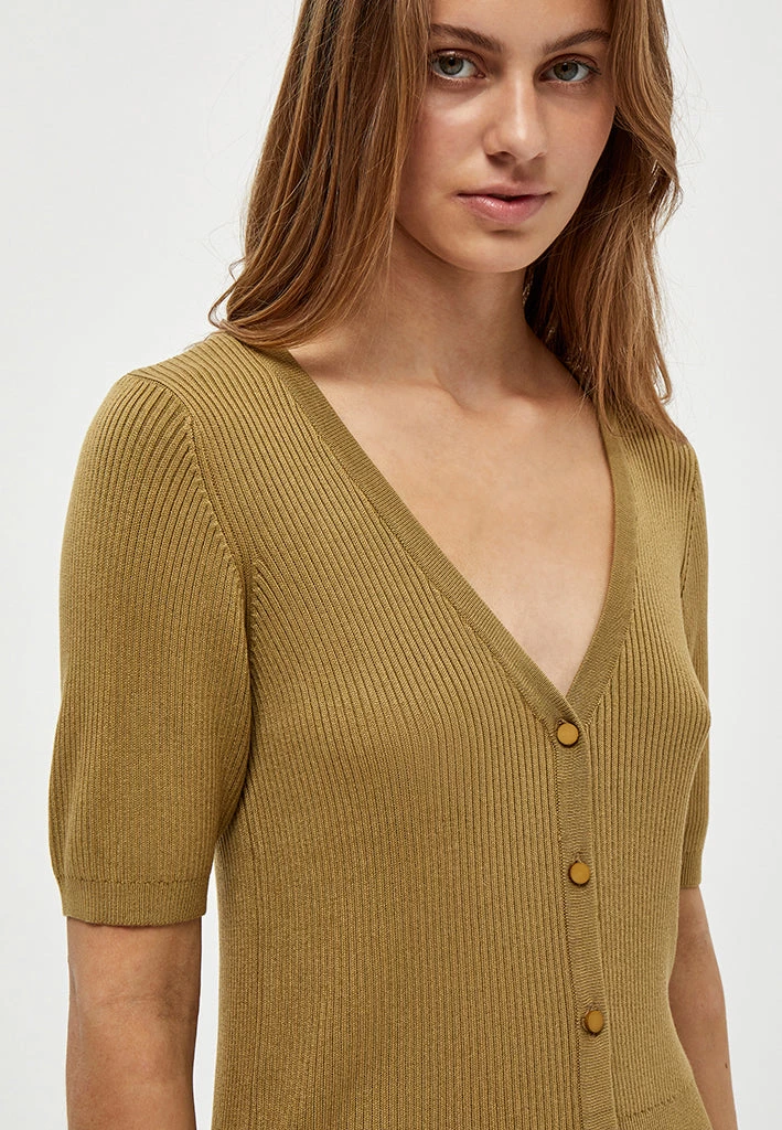 Desires Geisha Rib Short Sleeve Cardigan - OLIVE GREEN New In 3 Desires Geisha Rib Short Sleeve Cardigan - OLIVE GREEN New In