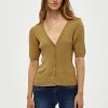 Desires Geisha Rib Short Sleeve Cardigan - OLIVE GREEN New In