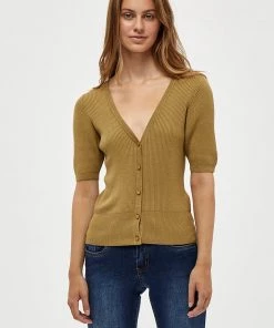 Desires Geisha Rib Short Sleeve Cardigan - OLIVE GREEN New In