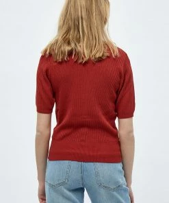 Desires New In Geisha Rib Short Sleeve Cardigan - Burnt Red