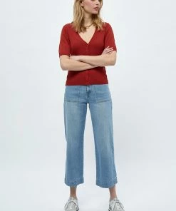 Desires New In Geisha Rib Short Sleeve Cardigan - Burnt Red