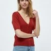 Desires New In Geisha Rib Short Sleeve Cardigan - Burnt Red