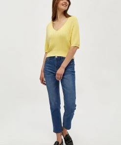 Desires Knits & Cardigans Geisha Rib Shortsleeve Pullover - YELLOW LEMON