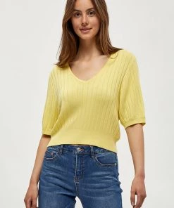 Desires Knits & Cardigans Geisha Rib Shortsleeve Pullover - YELLOW LEMON
