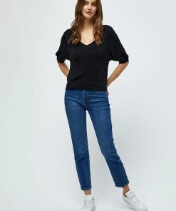 Desires Knits & Cardigans Geisha Rib Shortsleeve Pullover - BLACK