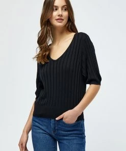 Desires Knits & Cardigans Geisha Rib Shortsleeve Pullover - BLACK
