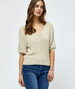 Desires Geisha Rib Shortsleeve Pullover - OYSTER GRAY