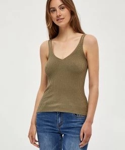 Desires Tops & T-shirts Geisha Rib Singlet - MERMAID GREEN
