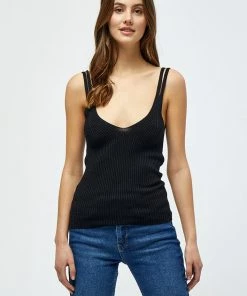 Desires Tops & T-shirts Geisha Rib Singlet - BLACK