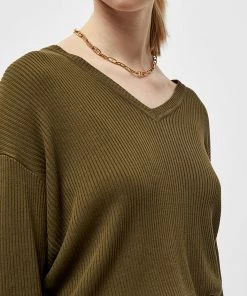 Desires Geisha Rib V-Pullover - MILITARY OLIVE Knits & Cardigans