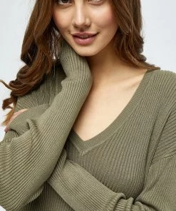 Desires Geisha Rib V-Pullover - MERMAID GREEN Knits & Cardigans