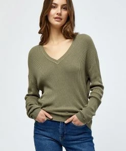 Desires Geisha Rib V-Pullover - MERMAID GREEN Knits & Cardigans