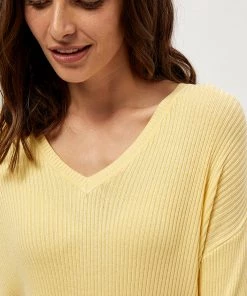 Desires Knits & Cardigans Geisha Rib V-Pullover - PALE YELLOW