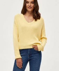 Desires Knits & Cardigans Geisha Rib V-Pullover - PALE YELLOW