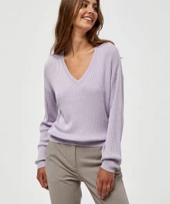 Desires Knits & Cardigans Geisha Rib V-Pullover - PAS. LILAC
