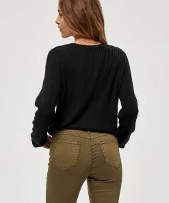 Desires Geisha Rib V-Pullover - BLACK Knits & Cardigans