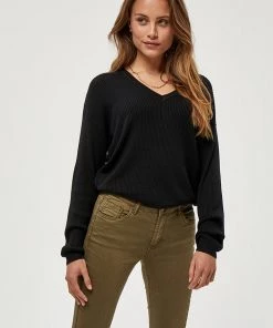 Desires Geisha Rib V-Pullover - BLACK Knits & Cardigans