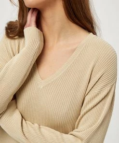 Desires Knits & Cardigans Geisha Rib V-Pullover - OYSTER GRAY