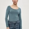 Desires Blouses & Shirts Giselle Long Sleeve Slim Tee - TROOPER BLUE