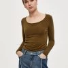 Desires Blouses & Shirts Giselle Long Sleeve Slim Tee - MILITARY OLIVE