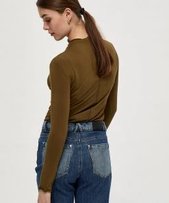 Desires Giselle Long Sleeve Tee - MILITARY OLIVE Blouses & Shirts