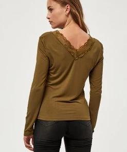 Desires Blouses & Shirts Giselle V-neck Lace Tee - MILITARY OLIVE