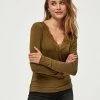 Desires Blouses & Shirts Giselle V-neck Lace Tee - MILITARY OLIVE