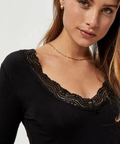 Desires Giselle V-neck Lace Tee - BLACK Blouses & Shirts