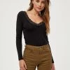 Desires Giselle V-neck Lace Tee - BLACK Blouses & Shirts