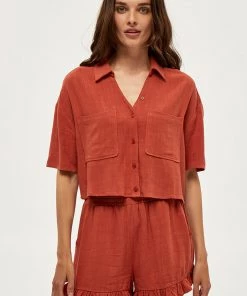 Desires Jin Shirt - Burnt Red New In