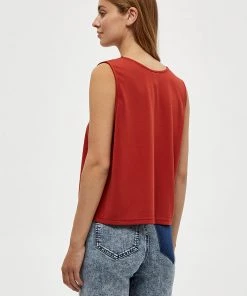 Desires Juliet Sleeveles Blouse - Burnt Red New In