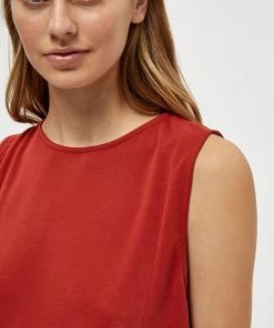 Desires Juliet Sleeveles Blouse - Burnt Red New In