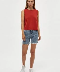 Desires Juliet Sleeveles Blouse - Burnt Red New In