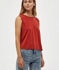 Desires Juliet Sleeveles Blouse - Burnt Red New In