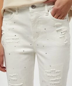 Desires Lucky Destroy Stone Jeans - GARDENIA